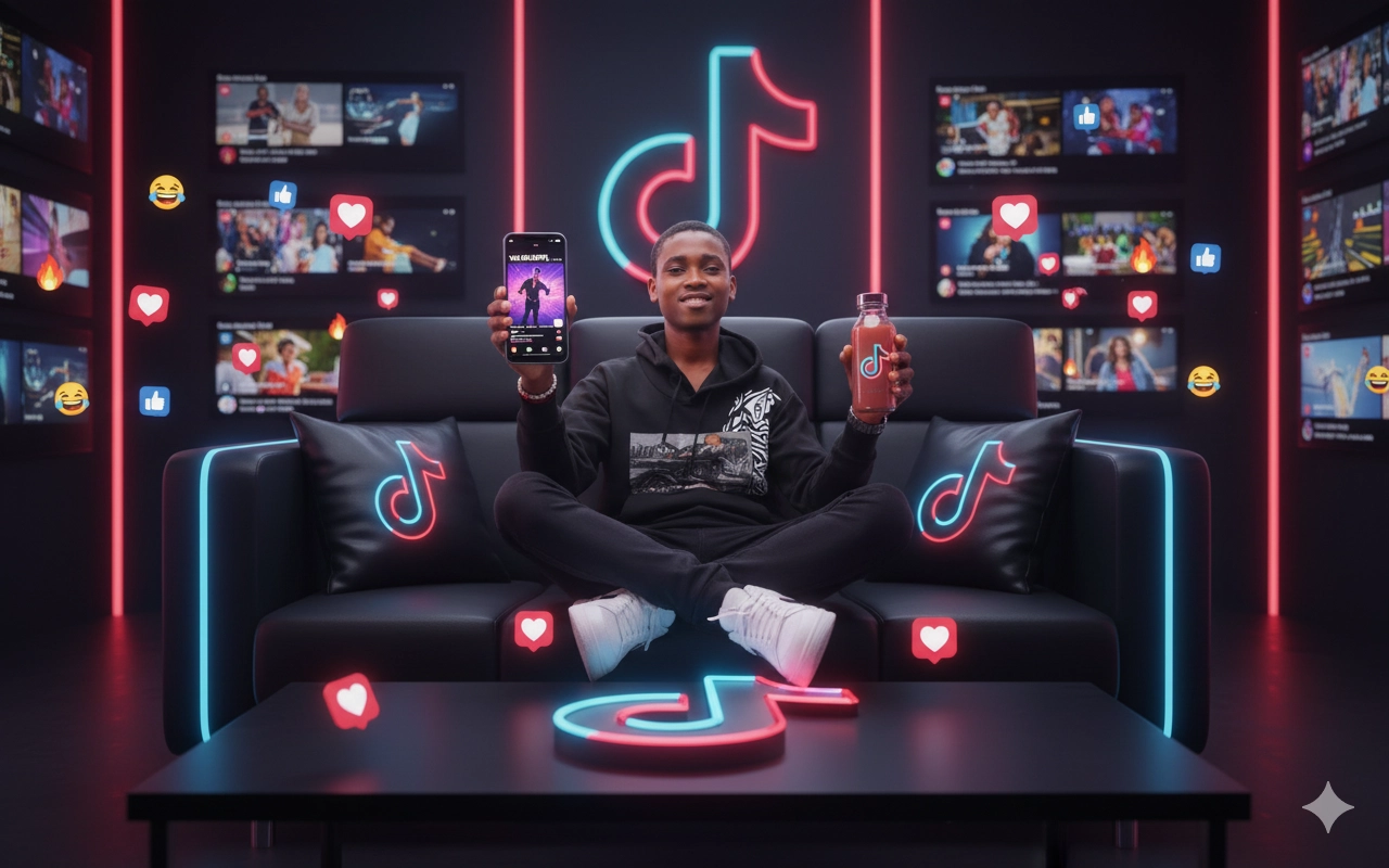 Молодой человек с телефоном в стиле TikTok