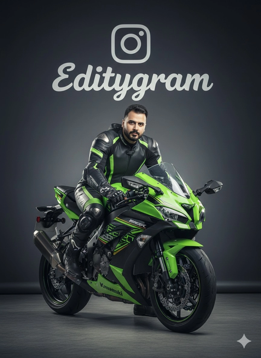 Фотосессия в стиле Editygram: мотоциклист на Kawasaki Ninja