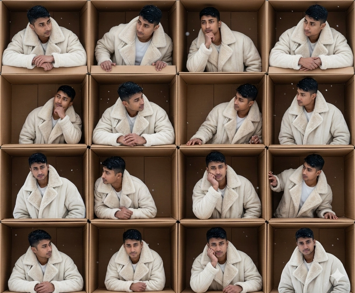 Коллаж из людей в картонных коробках 3x3 или 4x3