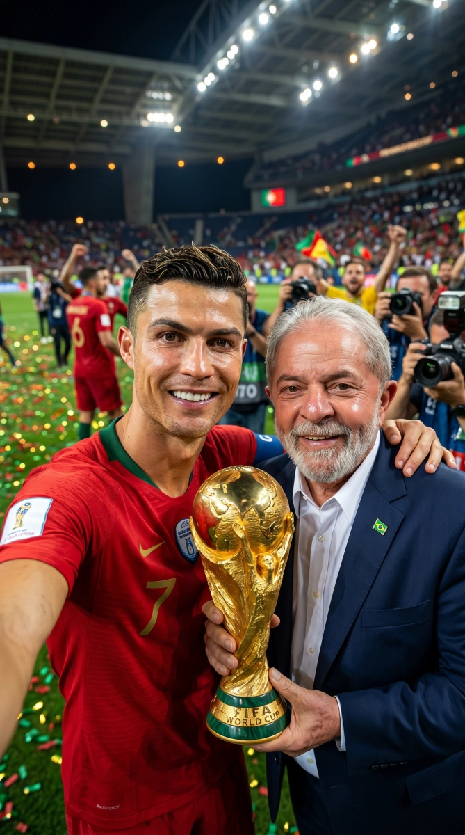 Криштиану Роналду и Пеле с трофеем World Cup