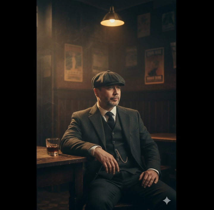 Мужчина в твидовом костюме в пабе 1920-х