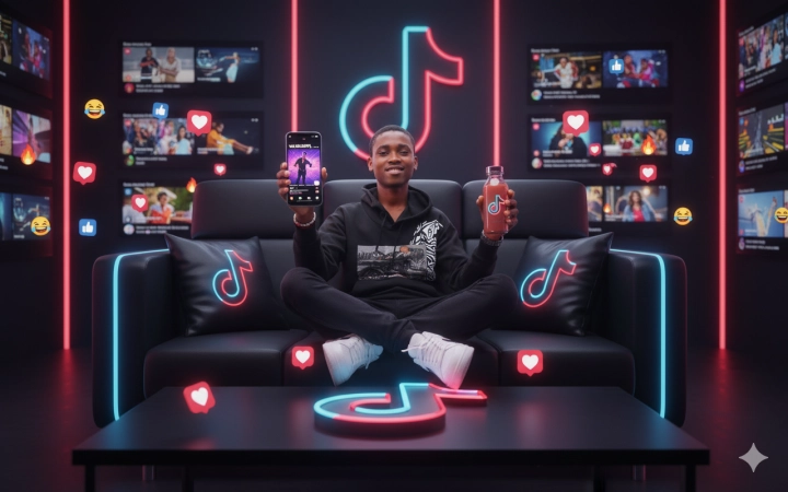 Молодой человек с телефоном в стиле TikTok