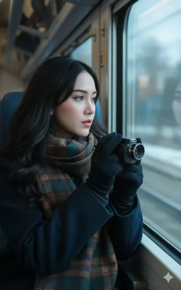 Индонезийка в поезде с видеокамерой