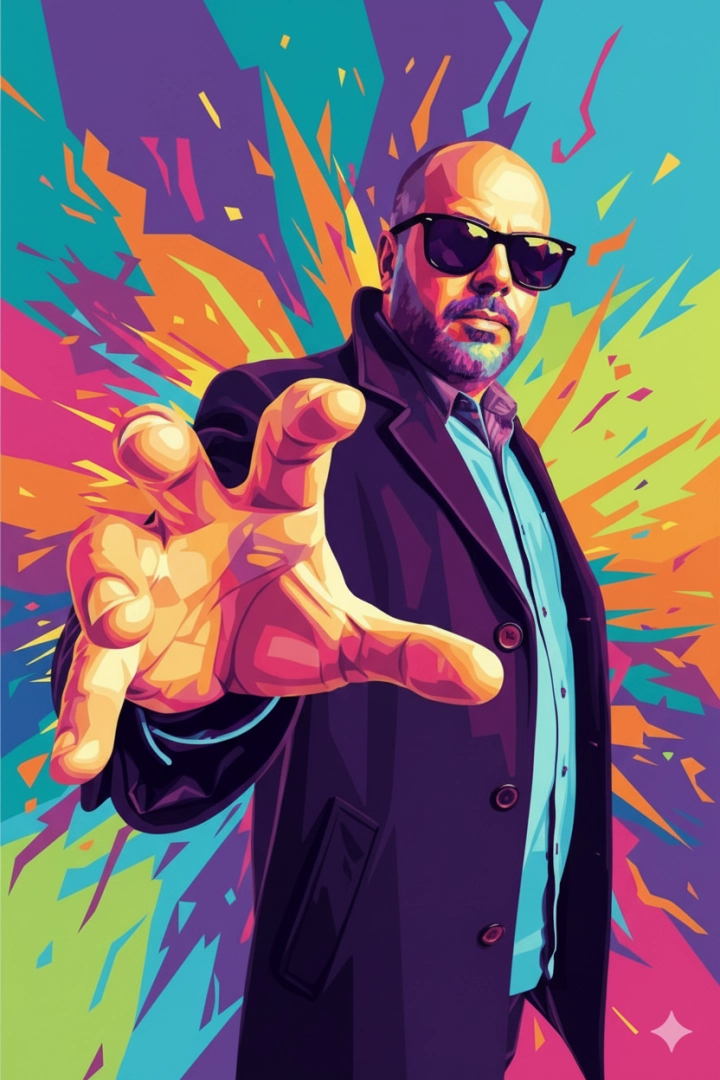 Портрет в стиле WPAP с геометрическими цветовыми блоками