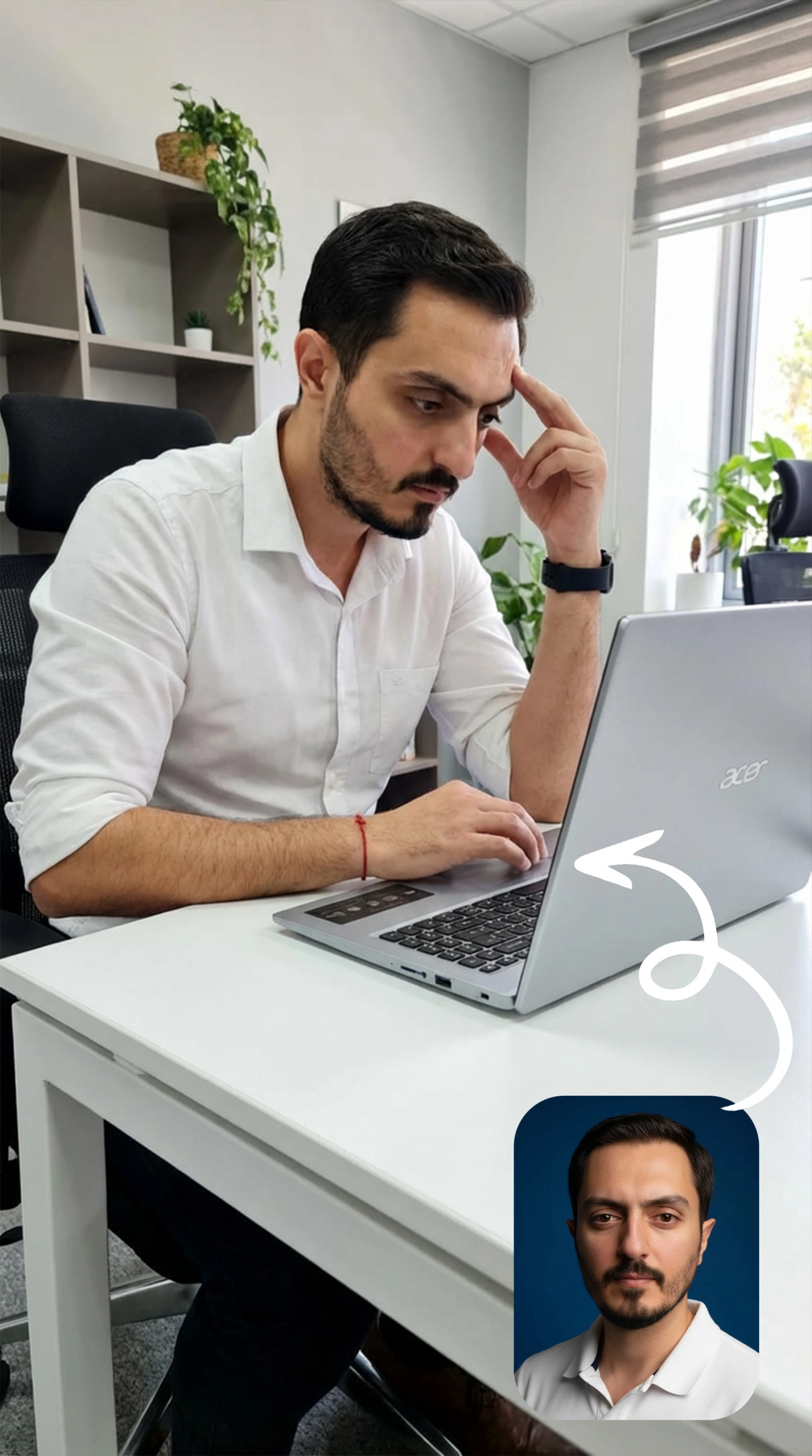 Молодой мужчина за работой на ноутбуке Acer
