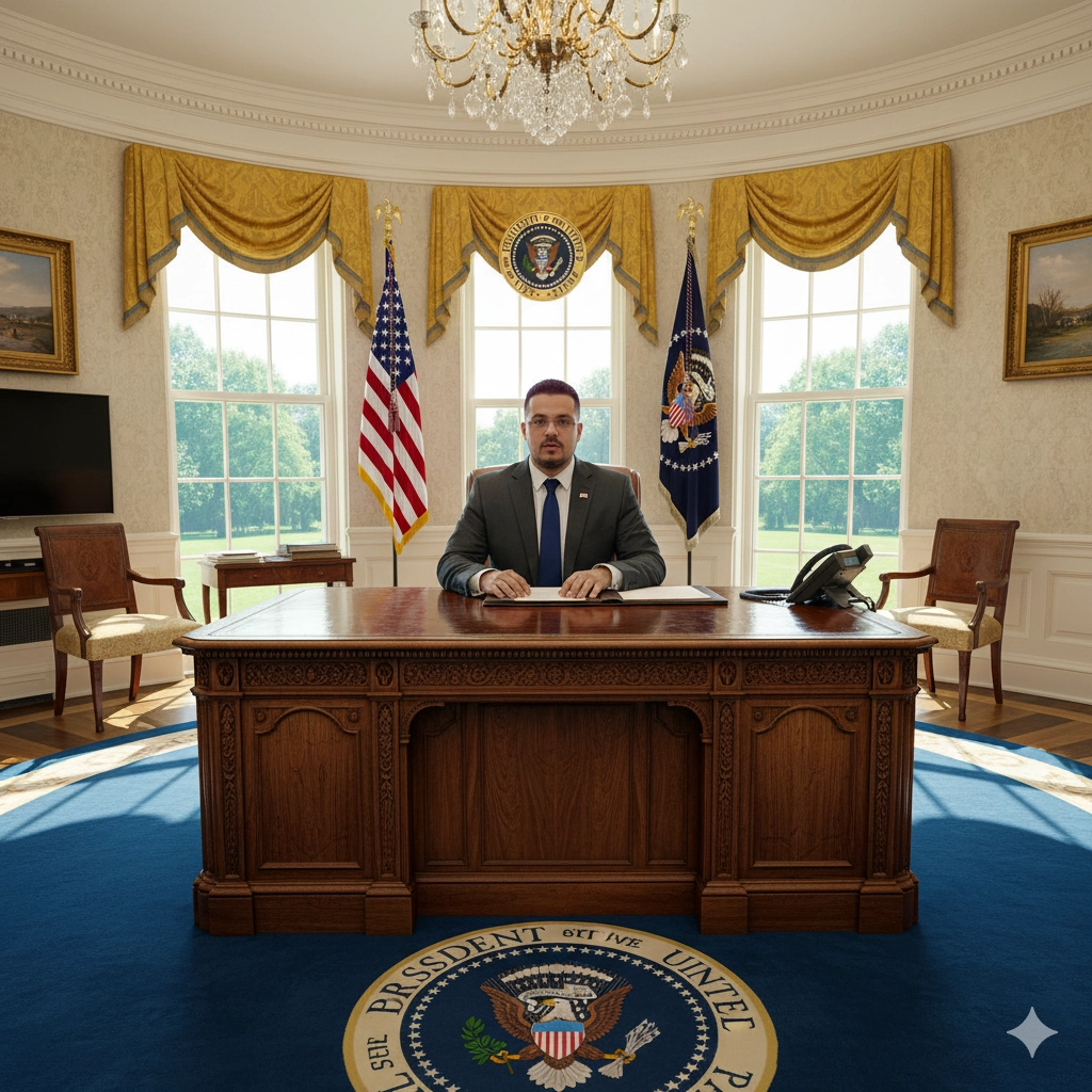 Мужчина за столом Resolute Desk в Овальном зале Белого дома