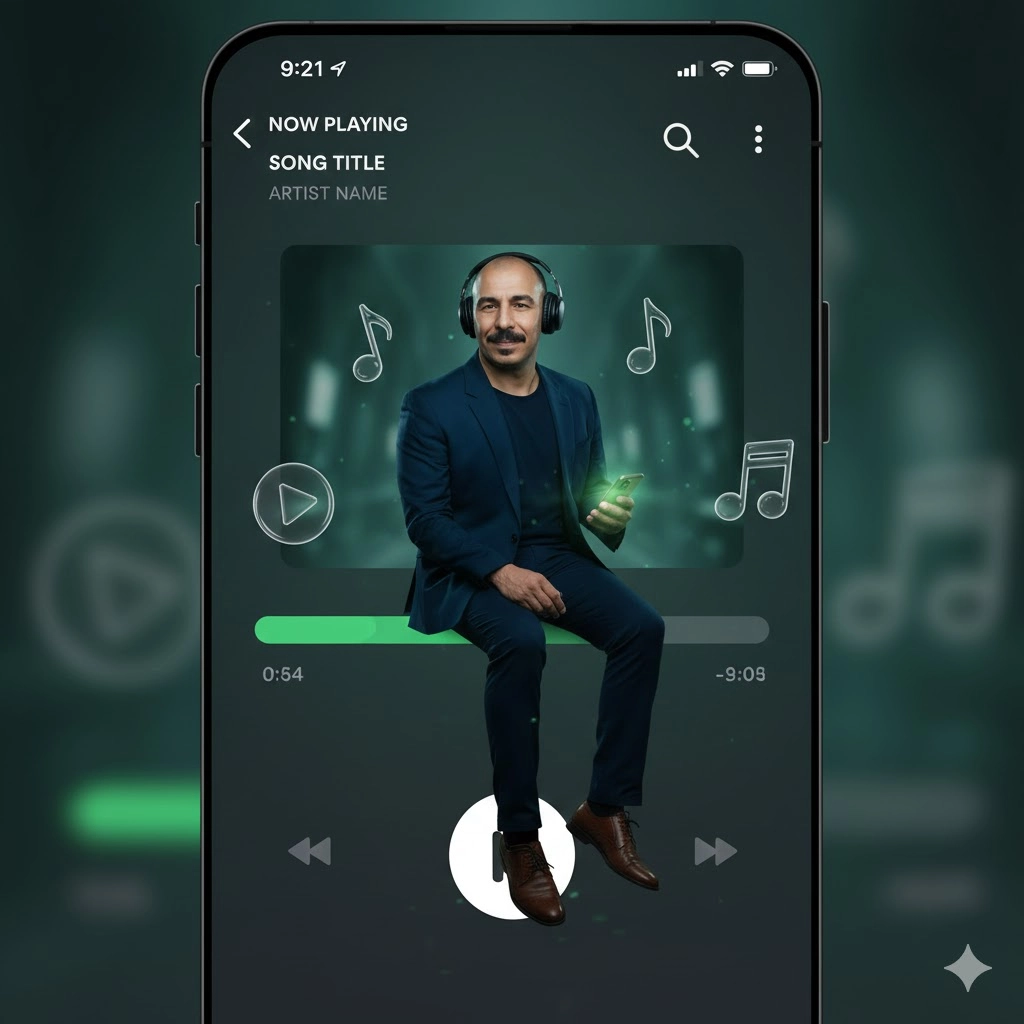 Пользователь сидит на прогресс-баре Spotify в мобильном интерфейсе
