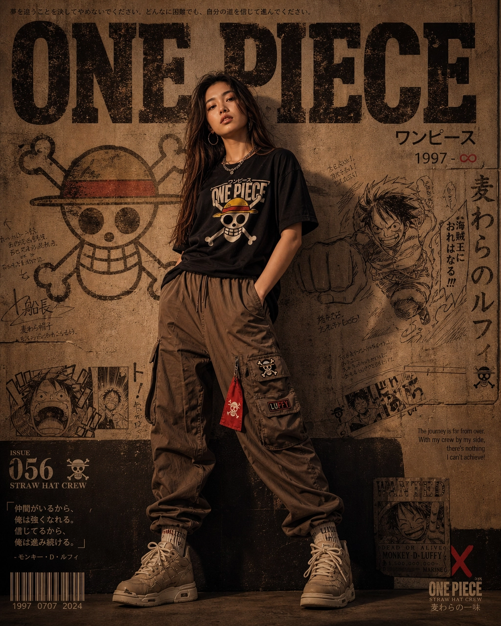 Редакционный постер One Piece в аниме-эстетике