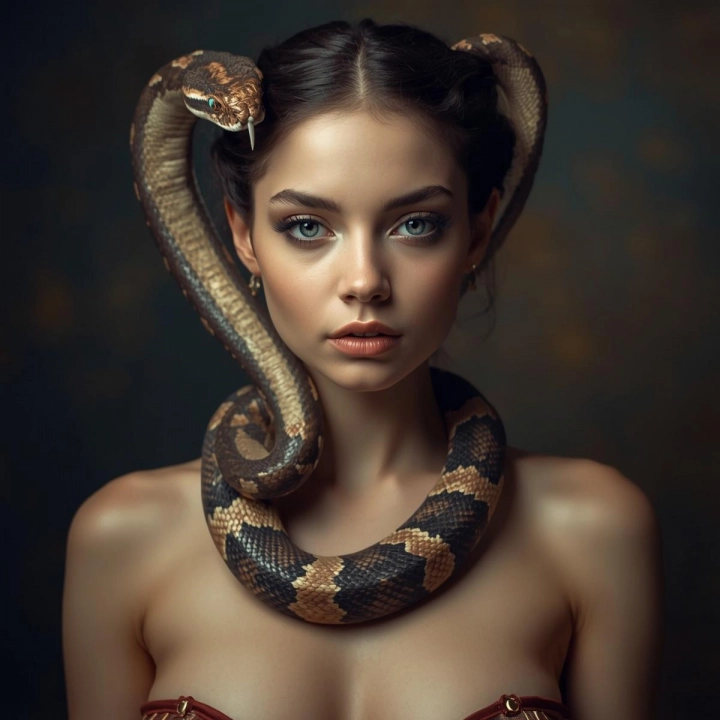 Реальная девушка с змеями, не показывающая фигуру