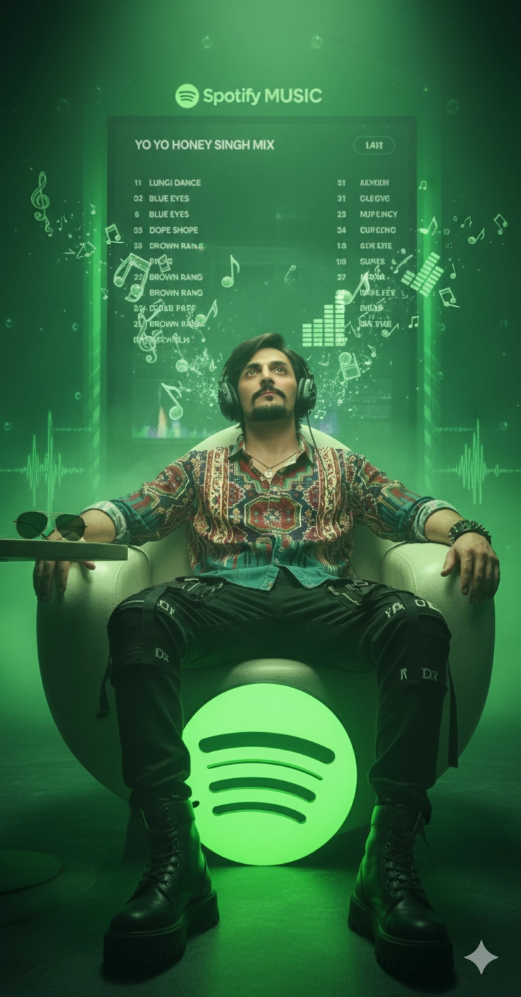 Человек в одежде из картинки 2 сидит на логотипе Spotify, наслаждается музыкой