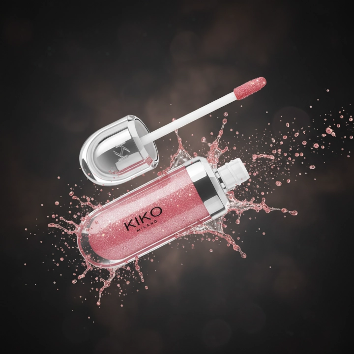 Туб с блеском для губ KIKO Milano в полёте с брызгами и взрывами пигмента