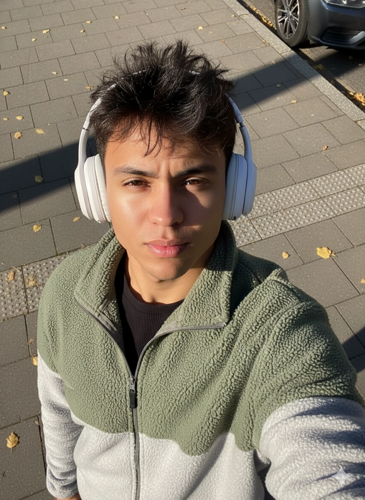 Selfie на осенней тротуарной улице
