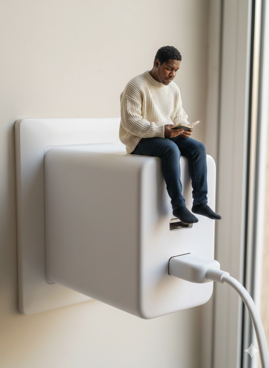 Миниатюрный человек на огромной зарядке USB-C