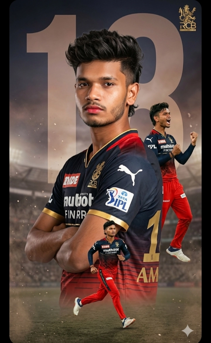 Крикетный постер с игроком в форме RCB и цифрой 77