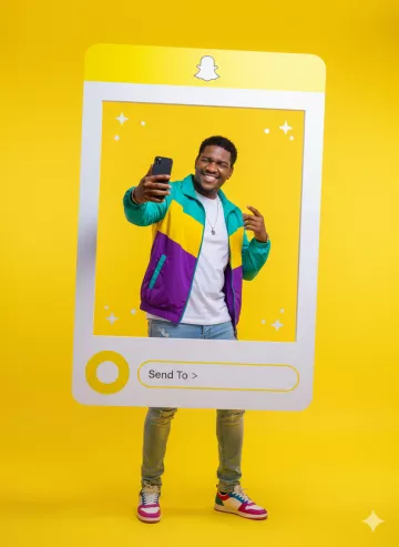 Мужчина в рамке Snapchat с цветным ветровкой