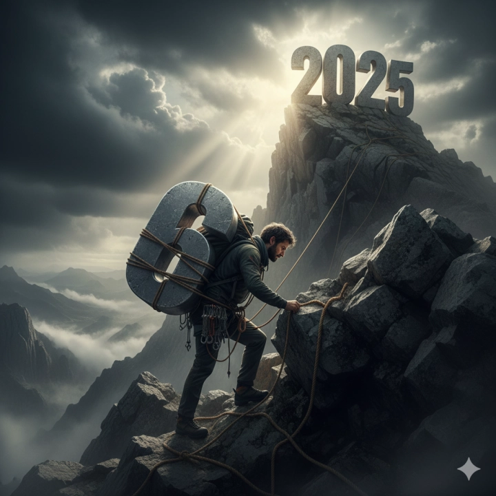 Альпинист с ношей &laquo;6&raquo; у подножия &laquo;2025