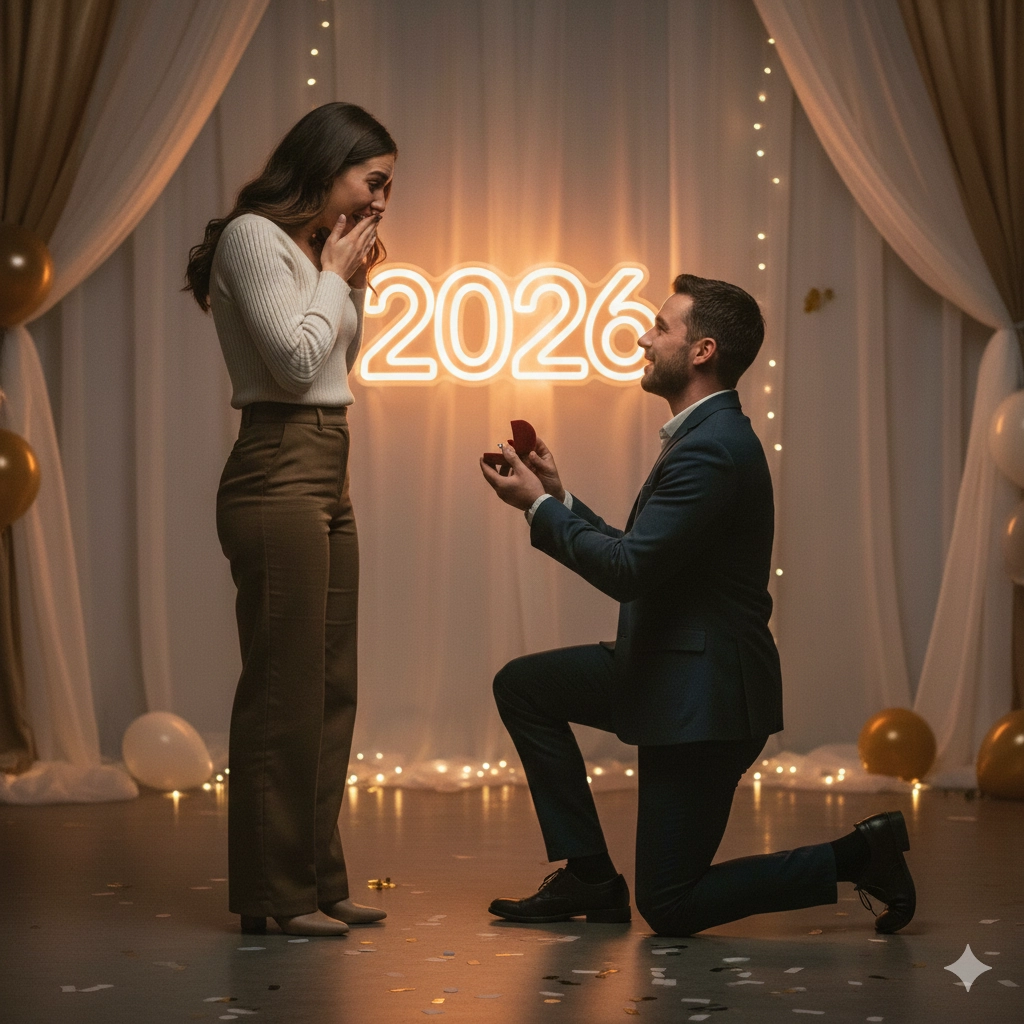 Предложение руки и сердца под неон 2026