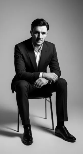 white artistic portrait in a minimalist fashion studio